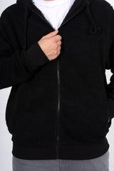 Mens black zip up hooded teddy jacket