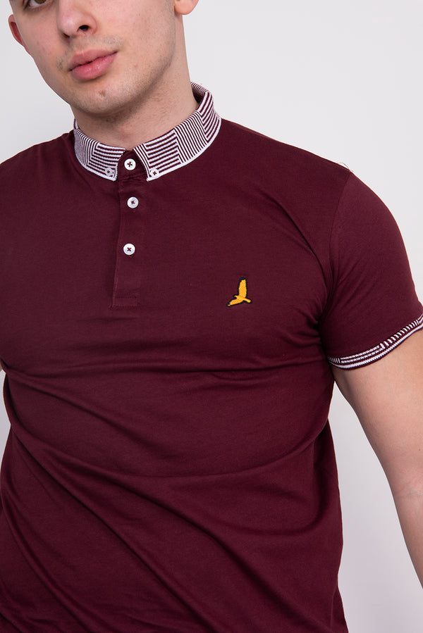 Mens Wine Contrast Trim Short Sleve Polo Shirt