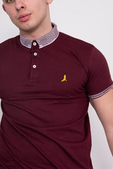 Mens Wine Contrast Trim Short Sleve Polo Shirt