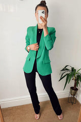 Green Ruched Sleeve Blazer