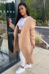 Camel Belted Waterfall Duster Coat