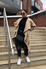Camel Belted Waterfall Duster Coat
