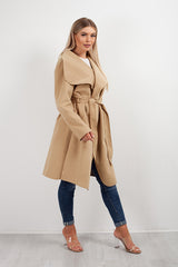 Camel Belted Waterfall Duster Coat