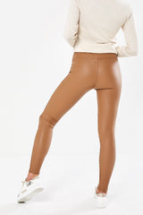 Camel High Waisted Faux Leather Biker Leggings