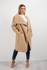 Camel Belted Waterfall Duster Coat