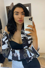 Camouflage Frayed Hem Cropped Jacket 