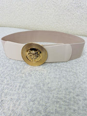Beige Strap Tiger Decor Round Buckle Fashion Belt