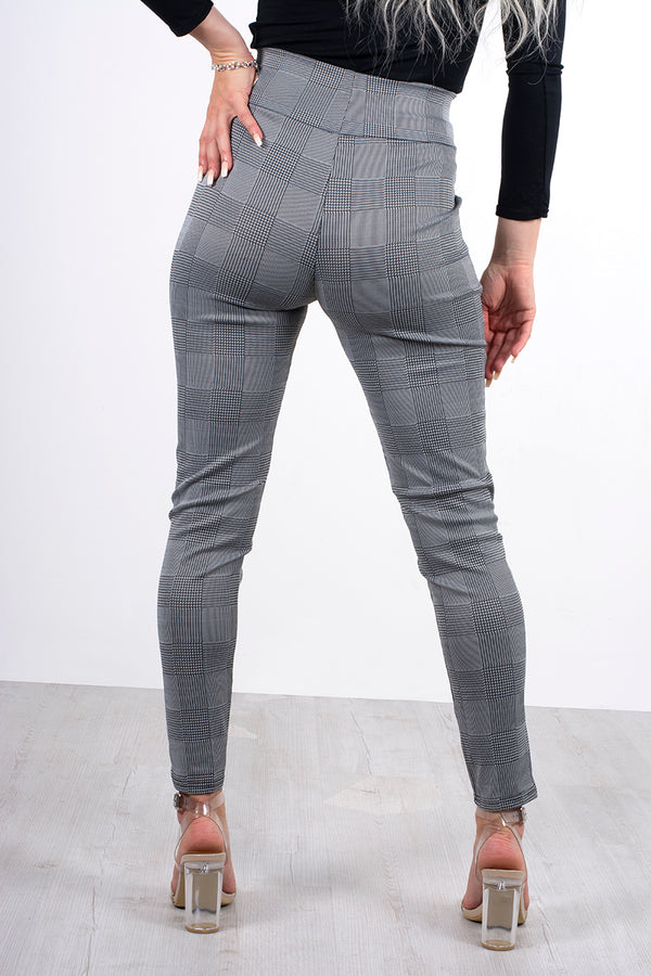 Grey plaid tailored cigarette trousers 