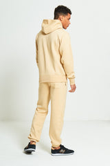 Mens Beige Fleece Jogging Pockets Plain Tracksuit