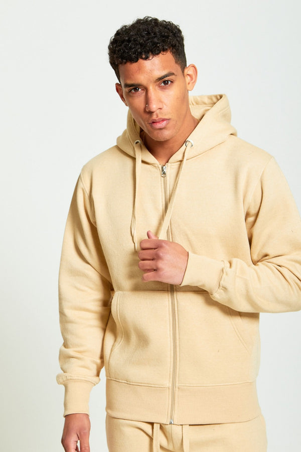 Mens Beige Fleece Jogging Pockets Plain Tracksuit