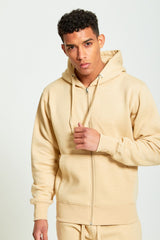 Mens Beige Fleece Jogging Pockets Plain Tracksuit