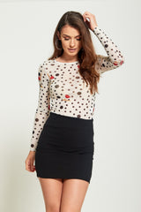 Cream Polka Dot Mesh Top