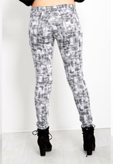 White Check Skinny Jeans For Womens