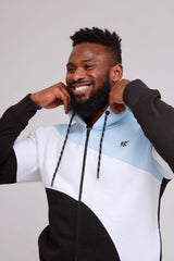 Sky Blue With White Contrast Cut Fleece Hooded Tracksuit