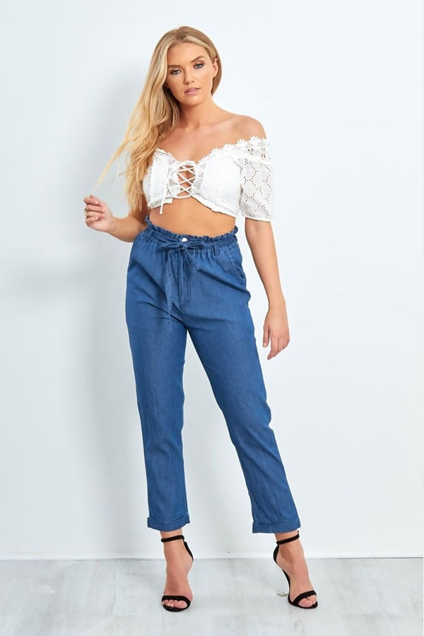 Denim High Wasited Straight Leg Trousers