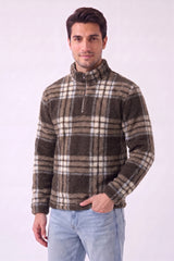 Brown Checked Borg Teddy Funnel Neck Quarter-Zip Sweatshirt - Jack