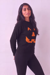 Black Pumpkin Face Halloween Knitted Jumper - Ava