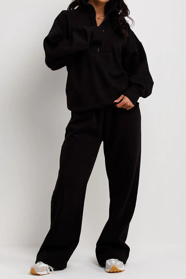 Black Half Zip Sweatshirt And Joggers Loungewear Set