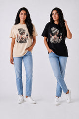 Black And Beige Casual Graphic Oversized T-Shirt Pack Of 2 - Hazel