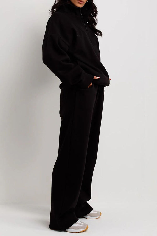 Black Half Zip Sweatshirt And Joggers Loungewear Set