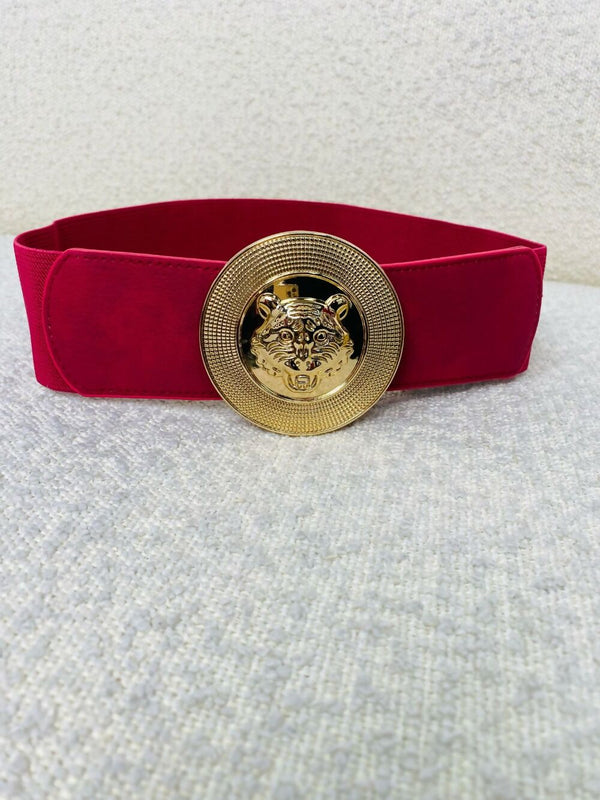 Hot Pink Strap Tiger Decor Round Buckle Fashion Belt