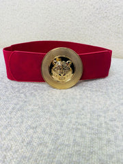 Hot Pink Strap Tiger Decor Round Buckle Fashion Belt