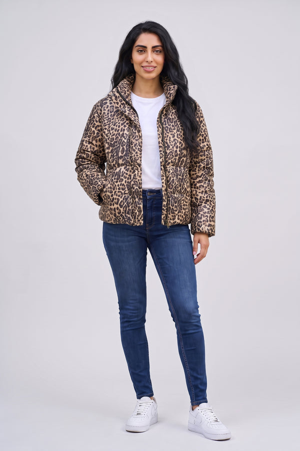 Glam Leopard Sequin Padded Cropped Puffer Jacket - Charlotte