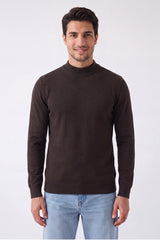 Mens Chocolate Ribbed High-Neck Long-Sleeve Knit Jumper- Thomas