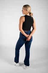 Black "Essential" Slogan Print Ribbed Racer Vest 