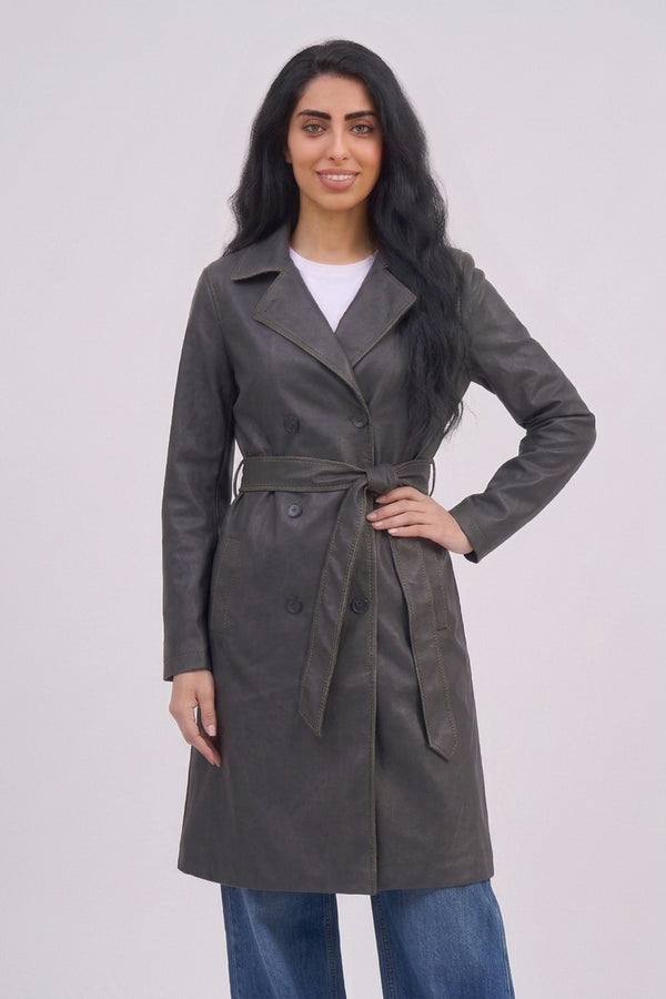 Black Oversized PU Belted Trench Coat - Ava