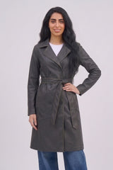 Black Oversized PU Belted Trench Coat - Ava