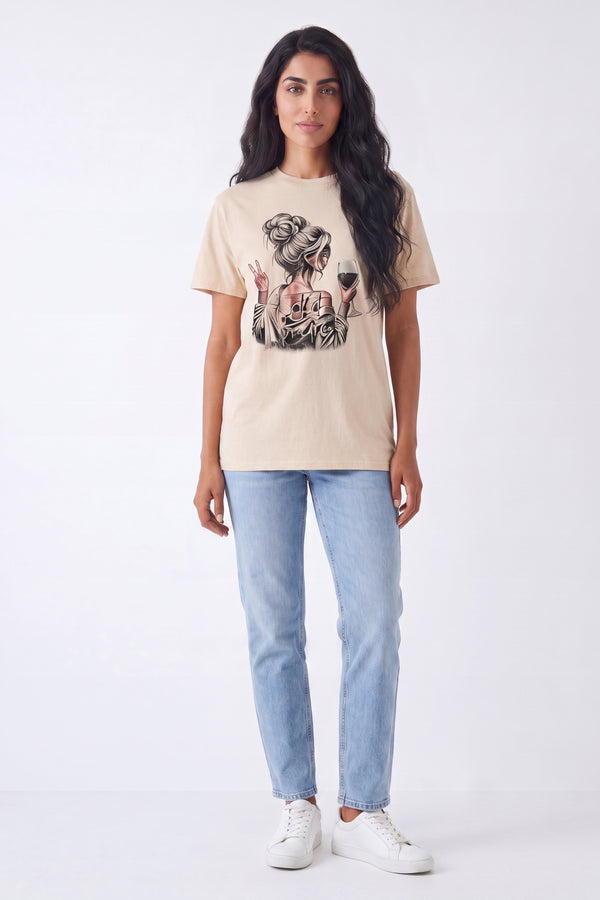 Black And Beige Casual Graphic Oversized T-Shirt Pack Of 2 - Hazel
