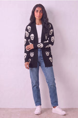 Black Halloween-Inspired Skull Cardigan - Lily