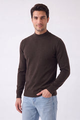 Mens Chocolate Ribbed High-Neck Long-Sleeve Knit Jumper- Thomas