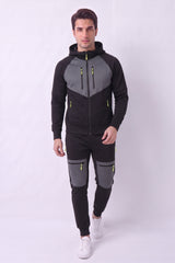 Men's Black Panelled Hoodie & Joggers Tracksuit Set - Jack