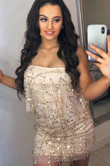 Gold Sequin Mesh Overlay Bandeau Co-Ords