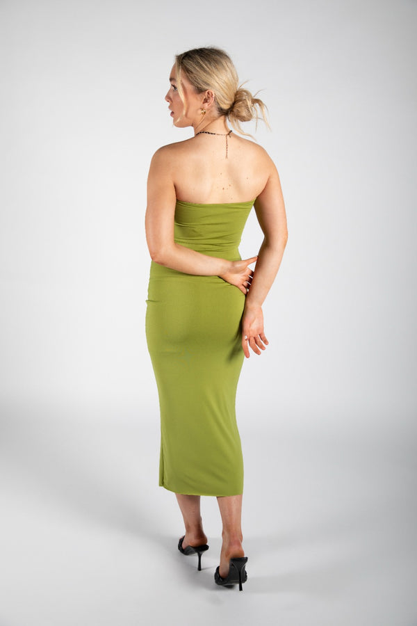 Green Midi 90s Bandeau Dress