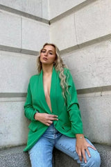 Green Ruched Sleeve Blazer