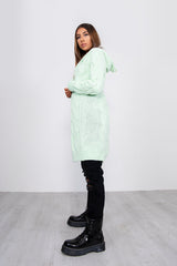 Lime Green Cable Knit Hooded Cardigan
