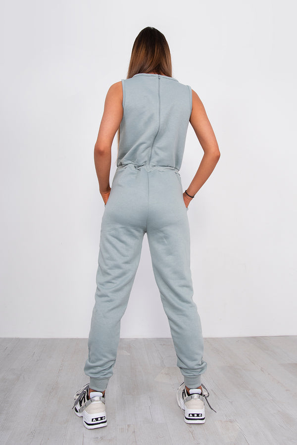 Sage Zip Up Pocket Detail Jumpsuit