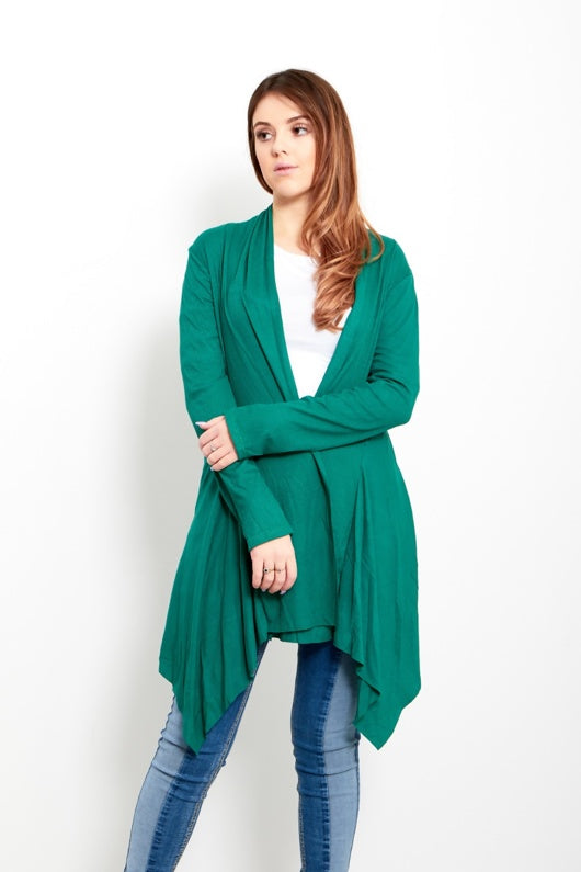 Green Ribbed Waterfall Cardigan