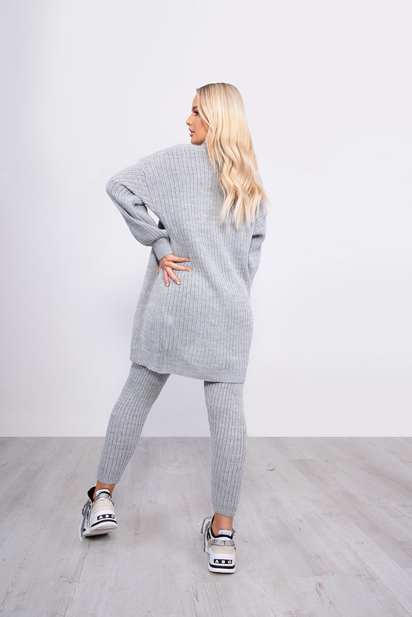 Grey 3 Piece Knitted Roll Neck Lounge Set
