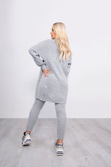 Grey 3 Piece Knitted Roll Neck Lounge Set