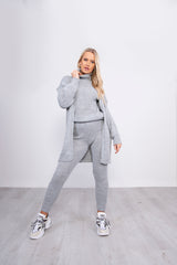 Grey 3 Piece Knitted Roll Neck Lounge Set