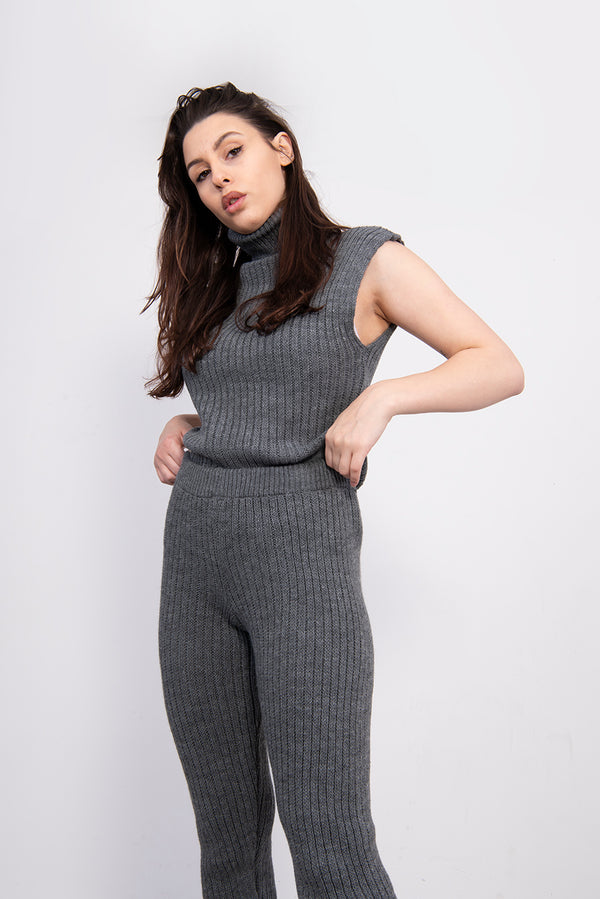 Dark Grey 3 Piece Knitted Roll Neck Lounge Set
