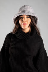 Grey Faux Fur Bucket Hat