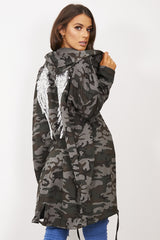 Grey Camo Sequin Angel Wings Hooded Cardigan