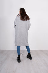 Grey Balloon Sleeve Pocket Detail Knit Cardigan 