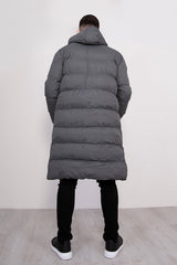 Mens Grey Longline Hooded Puffer Coat