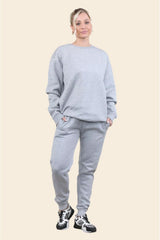 Grey Fleece Oversize Pullover Tracksuit